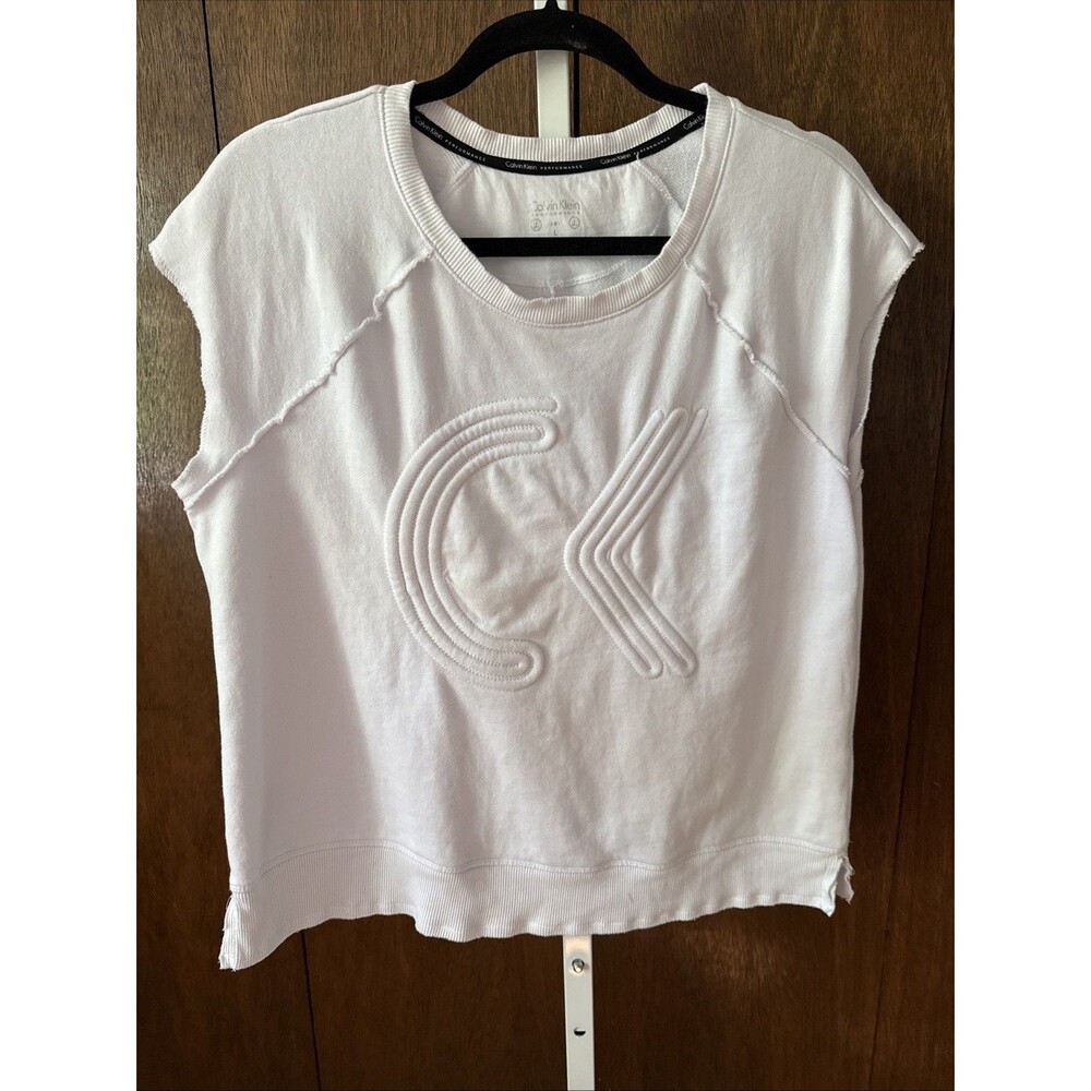 Calvin Klein Performance Sleeveless Sweatshirt Women's White Sz Large Big LOGO